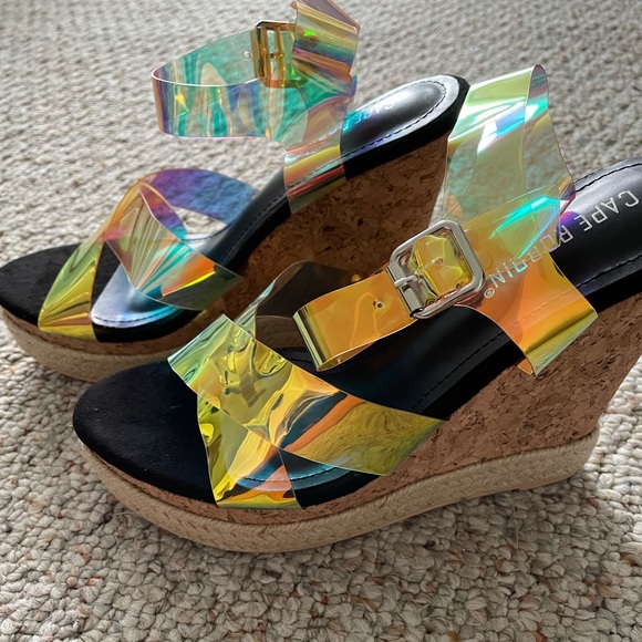 Wedges. Iridescent straps. Changes colors with the light. Never worn. - Picture 2 of 5